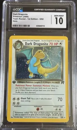 Pokemon Dark Dragonite Team Rocket 1st Edition Holo Rare #5 CGC 10 Gem Mint - Image 1