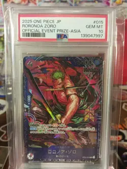 2025 ONE PIECE JPN PROMOS OFFICIAL EVENT PRIZE-ASIA #015 RORONOA ZORO PSA 10 - Image 1