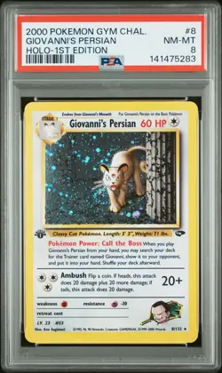 PSA 8 Giovanni's Persian Gym Challenge 1st Edition 8/132 Holo SWIRL Pokemon Card - Image 1