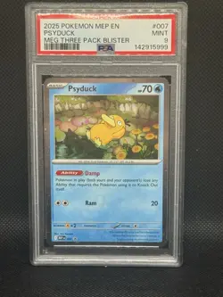 Pokemon Psyduck 007 PSA 9 Mint Me: Mega Evolution Promo Holo 3 Pack Blister - Image 1