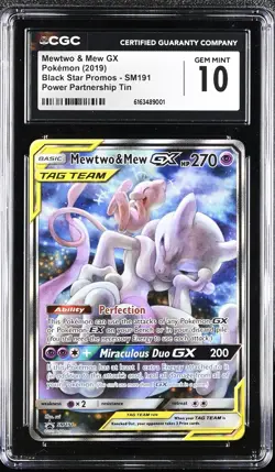 Pokemon 2019 Mewtwo & Mew GX Tag Team SM191 Promo Power Partnership Tin CGC 10 - Image 1