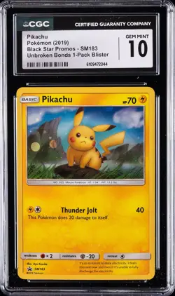 2019 POKEMON BLACK STAR PROMOS #SM183 PIKACHU CGC 10 GEM MINT - Image 1