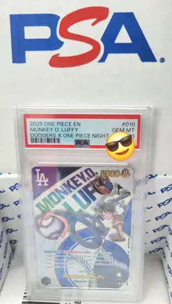 2025 ONE PIECE PROMOS DODGERS X ONE PIECE NIGHT #010 MONKEY D. LUFFY PSA 10 - Image 1