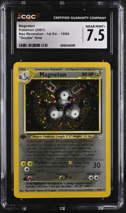 CGC 7.5 Magneton Neo Revelation 1st Edition 10/64 Double Holo Pokemon Card - Image 1