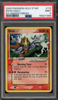 Pokemon Entei Gold Star EX Unseen Forces Holo Ultra Rare #113 PSA 9 Mint - Image 1