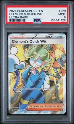 2024 Pokemon Surging Sparks Clemont’s Quick Wit #229 PSA 9 – Ultra Rare - Image 1