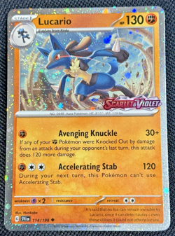 DOUBLE HOLO SWIRL 🌀 Lucario 114/198 Scarlet Stamped Pokemon Cosmos Holo Promo - Image 1