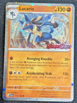 DOUBLE HOLO SWIRL 🌀 Lucario 114/198 Scarlet Stamped Pokemon Cosmos Holo Promo - Image 3