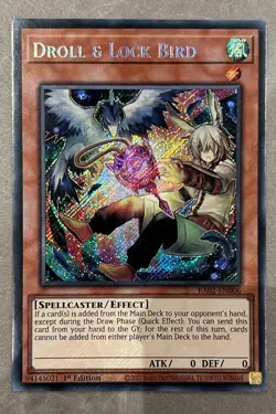 YUGIOH Secret Rare Droll & Lock Bird RA02-EN006 1st Edition - Image 1