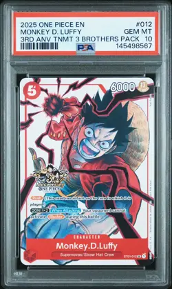 2025 ONE PIECE 3RD ANNIV TOURNAMENT 3 BROTHERS PACK #012 MONKEY D. LUFFY PSA 10 - Image 1