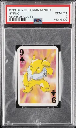 1999 BICYCLE POKEMON MINI PLAYING CARDS RED DECK 9 OF CLUBS HYPNO PSA 10 - Image 1