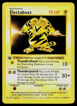 Pokemon Card - Electabuzz 1st Edition Base Set Shadowless 20/102 - Image 1