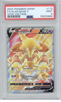 2020 Pokemon Sword & Shield Vivid Voltage 172 Full Art/Alakazam V PSA 9 - Image 1