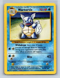 WARTORTLE 42/102 UC BASE SET UNLIMITED POKEMON MP - Image 1