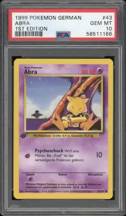 1999 Pokemon GERMAN 1st Edition Base Set Abra 43/102 PSA 10 GEM MINT - Image 1