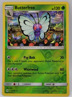 Pokemon Butterfree Reverse Holo 3/149 Near Mint Sun & Moon Rare - Image 1