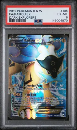2012 POKEMON BLACK & WHITE DARK EXPLORERS #105 FULL ART/RAIKOU EX PSA 6 - Image 1