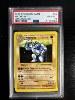 Pokemon TCG Machoke Shadowless #34 – PSA 10 GEM MINT – Base Set - Image 1