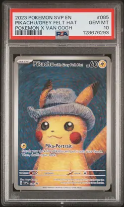 2023 POKEMON SVP EN-SV BLACK STAR PROMO #085 PIKACHU WITH GREY FELT HAT PSA 10 - Image 1