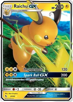 Pokemon Raichu GX Hidden Fates 20/68 Ultra Rare Holo Stage 1 Card 2019 Near Mint - Image 1