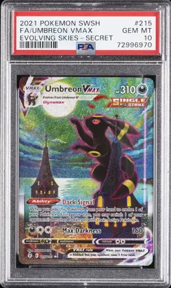 2021 POKEMON SWORD & SHIELD EVOLVING SKIES SECRET FULL ART/UMBREON VMAX PSA 10 - Image 1