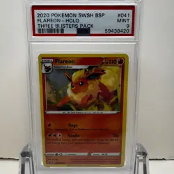 2020 Pokemon SWSH BSP - Flareon #041 Holo - Three Blisters Pack - PSA 9 MINT - Image 1