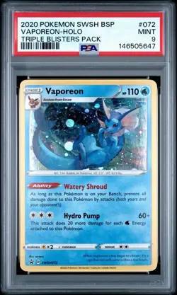 2020 Pokemon Vaporeon Holo Black Star Promo SWSH072 PSA 9 Mint - Image 1