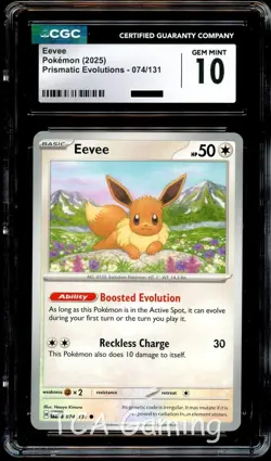 CGC 10 GEM MINT Eevee 074/131 Prismatic Evolutions Pokemon Card - Image 1