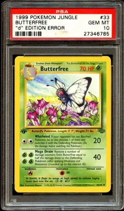 PSA 10 GEM MINT Butterfree 33/64 ERROR 1st "d" Edition Jungle Pokemon Card 785 - Image 1