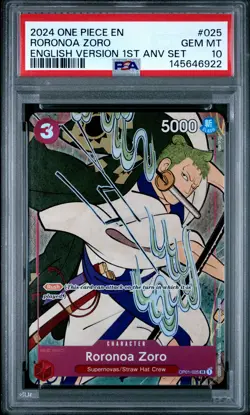 2024 ONE PIECE ENGLISH VERSION 1ST ANNIVERSARY SET #025 RORONOA ZORO PSA 10 - Image 1