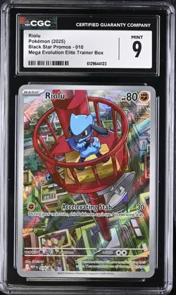 CGC 9 MINT Riolu 010 Mega Evolution ETB Black Star Promo Holo Pokemon Card - Image 1