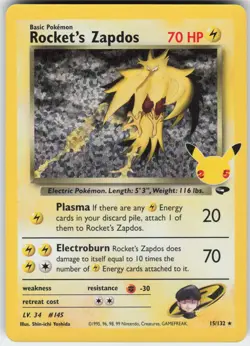Rocket's Zapdos 15/132 holo Celebrations: Classic Collection Pokemon NM - Image 1