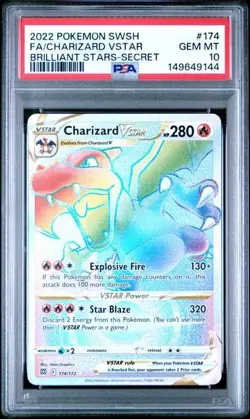 PSA 10 CHARIZARD VSTAR 174 BRILLIANT STARS SECRET RAINBOW SWORD & SHIELD POKEMON - Image 1