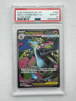 2025 POKEMON 109/094 MEGA CHARIZARD X EX PHANTASMAL FLAMES ULTRA RARE - PSA 10 - Image 1