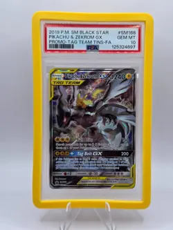 2019 Pokemon Black Star Promo Pikachu & Zekrom GX TAG Team Tins-Fa PSA 10 #SM168 - Image 1