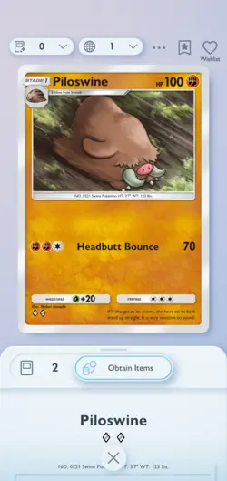 Pokemon Pocket Mobile Game Wisdom Of Sea And Sky Set Piloswine ◇◇Rare Trade Card - Image 1