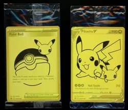 2021 Pokemon Celebrations Pikachu V & PokeBall Gold Promo Cards SWSH14 Ice Set D - Image 1