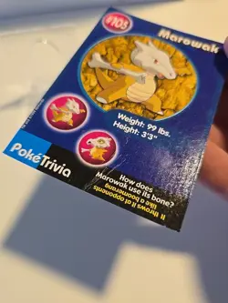 Pokemon Burger King PokeTrivia Non-perforated Marowak #105 (HP/DMG) - Image 3