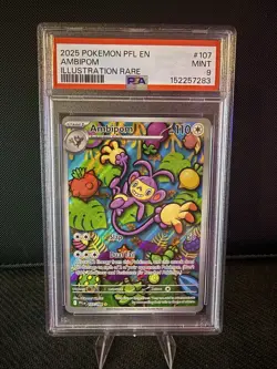 2025 Pokemon PSA 9 Ambipom #107/094 Mega Evolution Phantasmal Flames IR Mint - Image 1