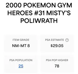 Pokemon TCG Misty's Poliwrath Gym Heroes 31/132 NM/MT Condition. - Image 2