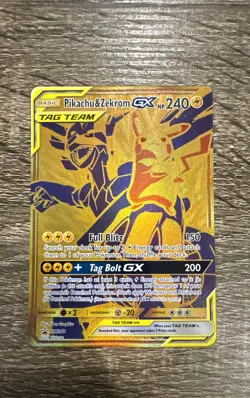 Pikachu & Zekrom GX SM248 Full Art Special Gold Promo Pokemon Card NM/M - Image 1