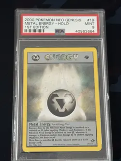 2000 POKEMON NEO GENESIS 1ST ED #19 METAL ENERGY-HOLO PSA 9 *small chip in slab* - Image 1