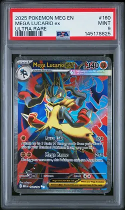 2025 Pokemon Meg En-Mega Evolution #160 Mega Lucario Ex Ultra Rare PSA 9 - Image 1