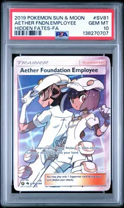2019 POKEMON SUN & MOON HIDDEN FATES FULL ART/AETHER FOUNDATION EMPLOYEE PSA 10 - Image 1