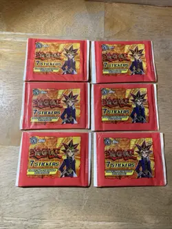 6 Vintage Yu-Gi-Oh 1997 Topps 6 Factory Sealed Packs 7 Stickers Per Pack - Image 1