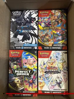 POKEMON TCG BOOSTER BUNDLE X4 LOT BLACK BOLT PRISMATIC Mega Evolution Perfect Or - Image 1