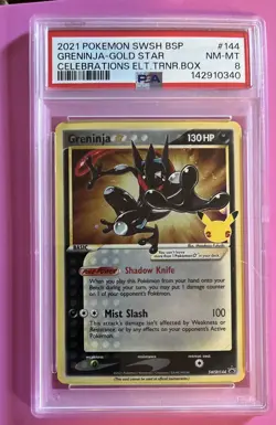 2021 Greninja Gold Star Pokemon SWSH Celebrations ETB Promo # 144 PSA 8 Card - Image 1