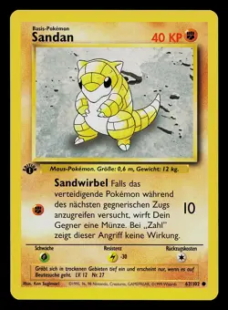 Pokemon Card - Sandshrew Sandan German 1st Edition Base Set 62/102 Common - Image 1