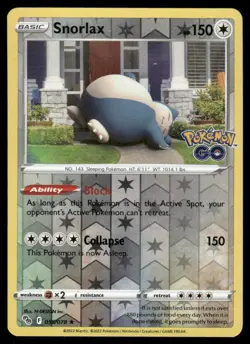 Pokemon Cards Snorlax 055/078 Reverse Holo Pokemon GO Holo Rare NM *4 - Image 1