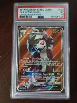 2017 POKEMON SUN & MOON GUARDIANS RISING #138 FULL ART/LYCANROC GX PSA 5 #138 - Image 1